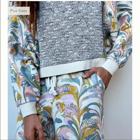 Anthropologie Floral Joggers 1X Saturday Sunday Pastel Colors - Picture 2 of 10